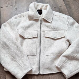 Truth Cream Textured crop Jacket with Flap Pockets